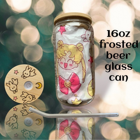 Cute 16oz sailor moon icons glass beer can either frosted or Clear. - Picture 5 of 9